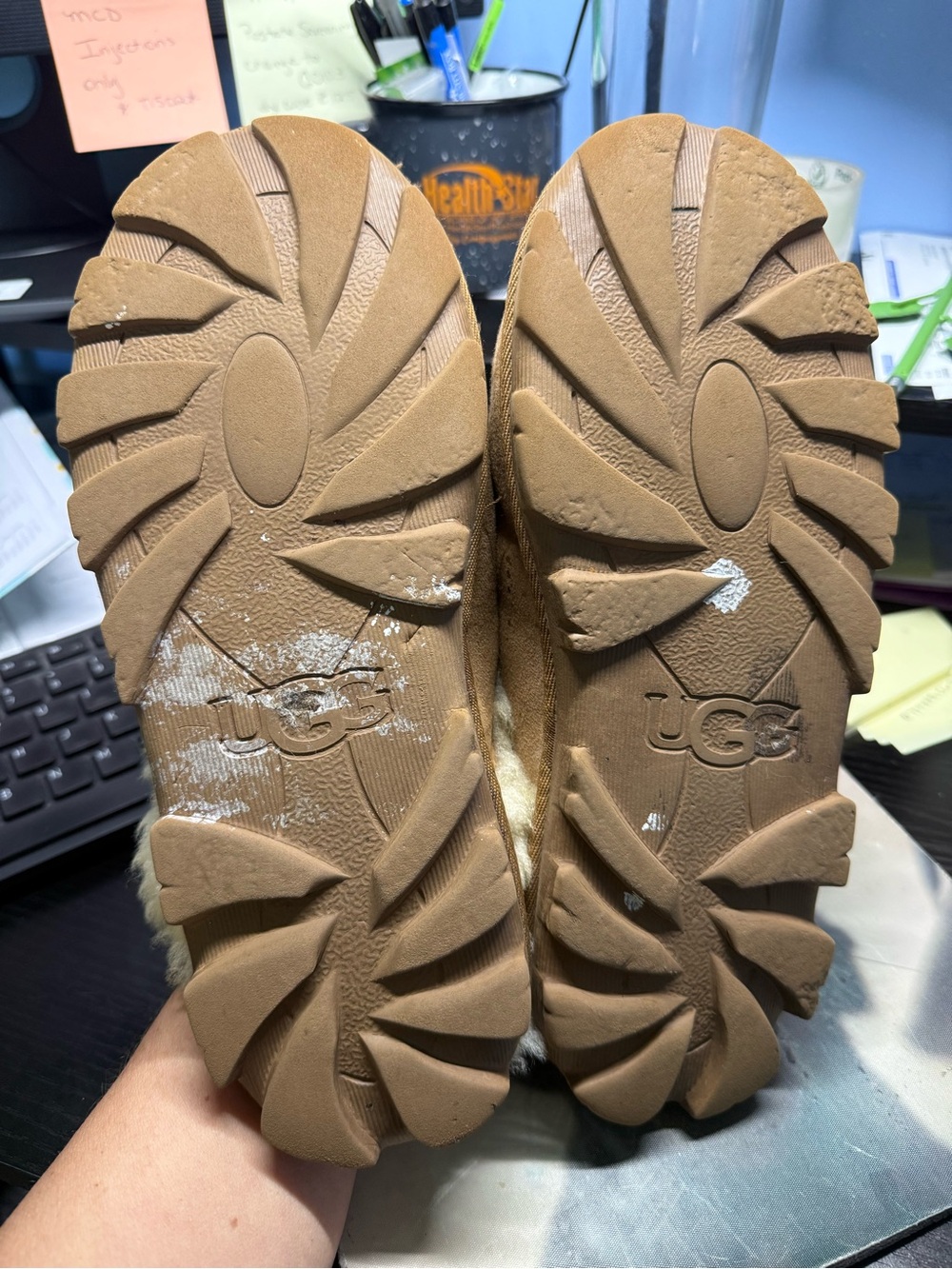 UGG Chestnut Suede Shearling Cuff Slip-On Mules - Picture 3 of 4